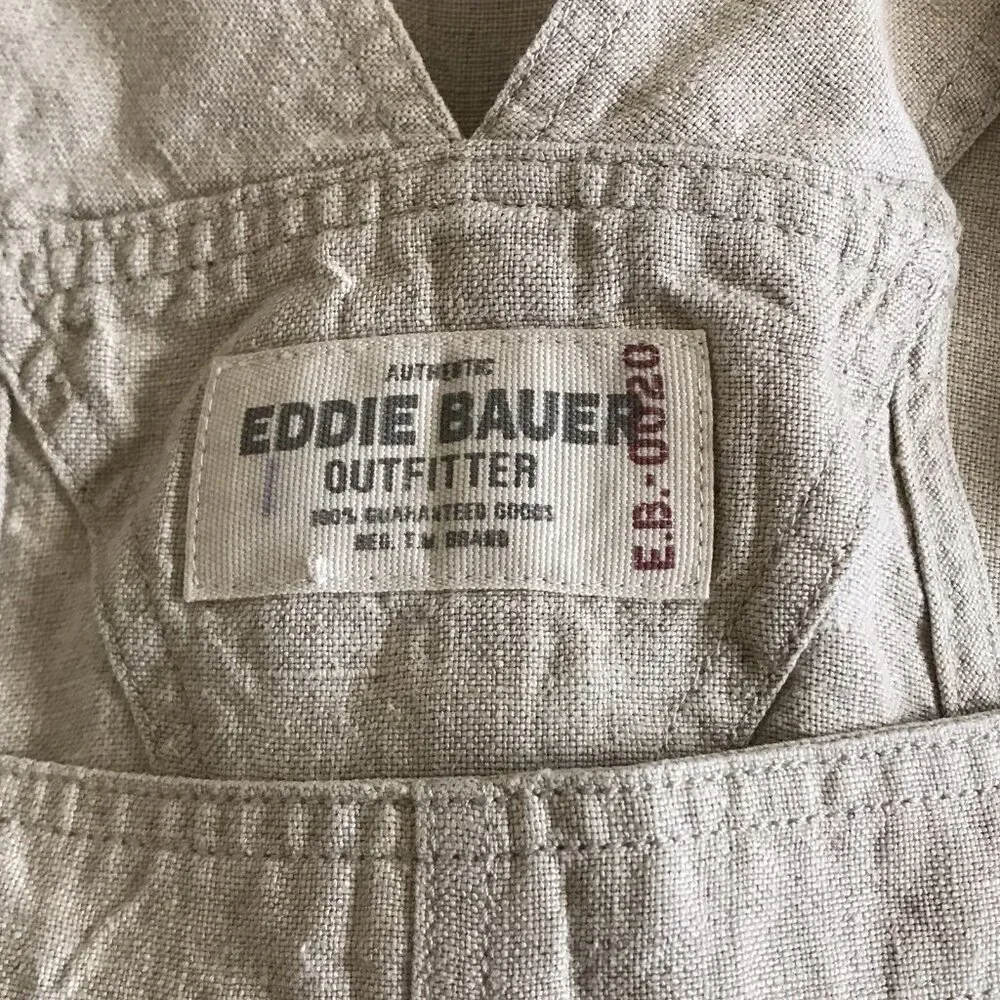 Eddie Bauer Outfitter‎ Women's 100% Linen Crop Overalls Size Large Beige Natural - Picture 4 of 7